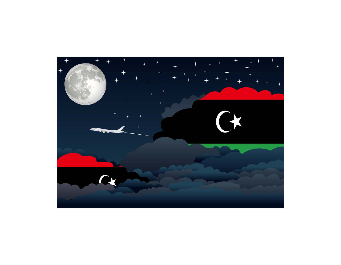 Libya Airplane Night Clouds Vector Illustrations | Aviation Night Sky Collection