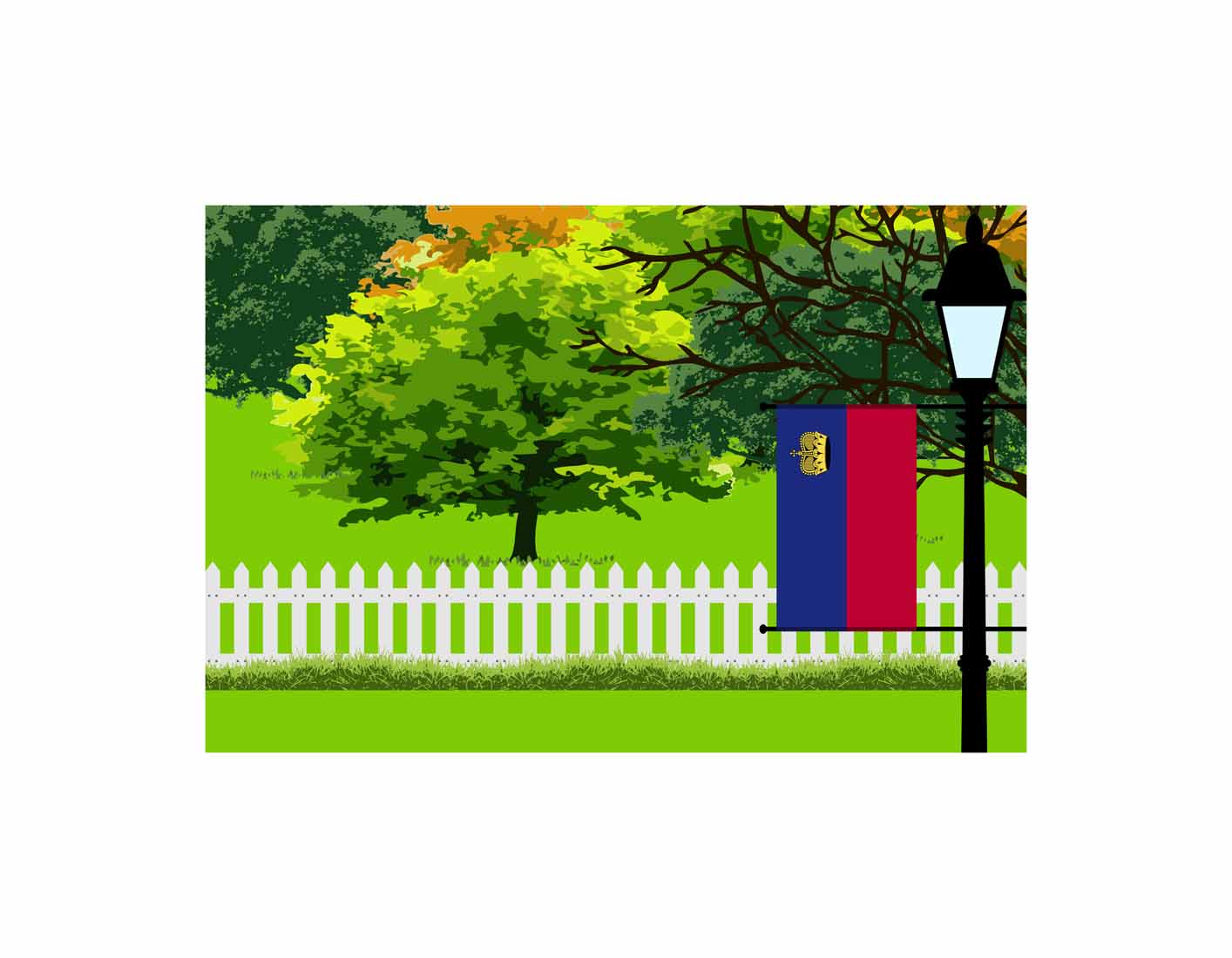 Liechtenstein Home Town Trees Landscape Moon Night Vector Illustrations