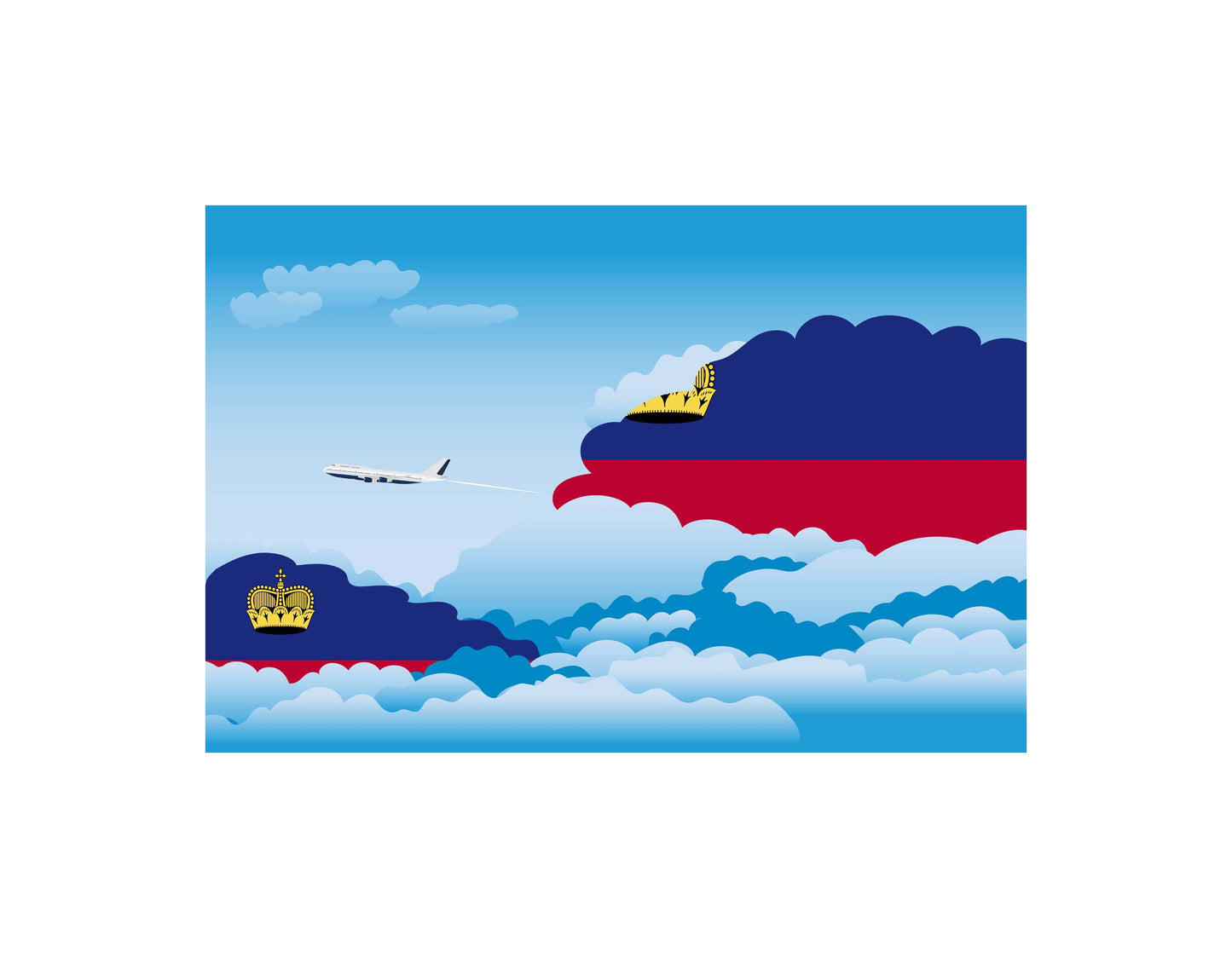 Liechtenstein Airplane Day Clouds Vector Illustration | Travel & Aviation Sky Scene