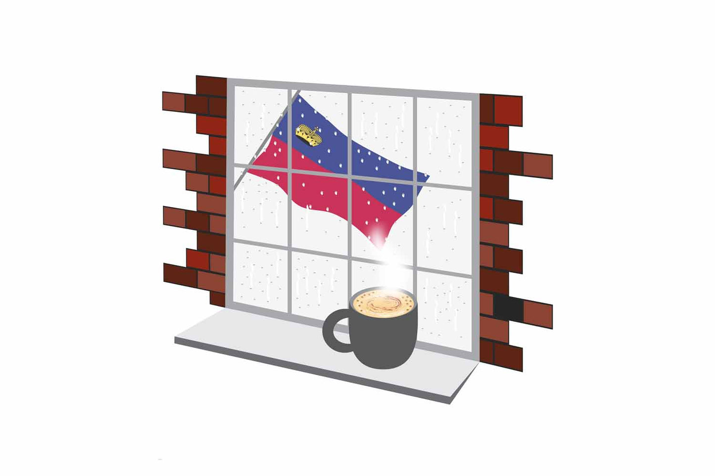 Liechtenstein Coffee Rain Window Vector Illustration | Cozy Café Scene