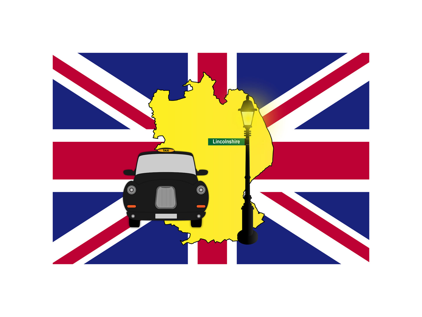 Lincolnshire United Kingdom Black Taxi Vector Illustrations | Iconic London Taxi Collection