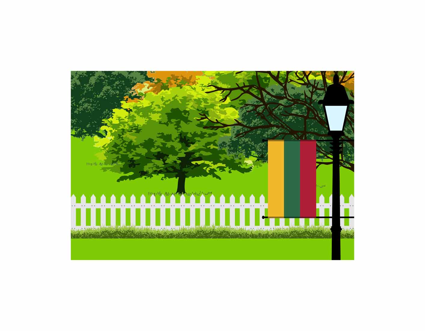Lithuania Home Town Trees Landscape Moon Night Vector Illustrations