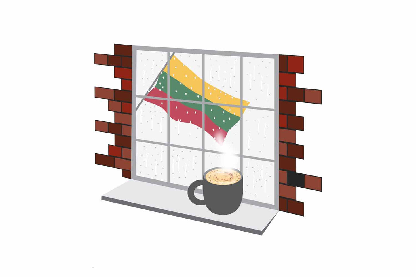 Lithuania Coffee Rain Window Vector Illustration | Cozy Café Scene