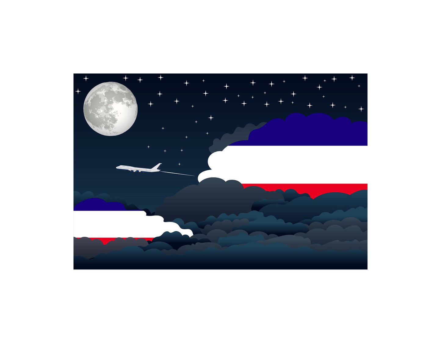 Los Altos Airplane Night Clouds Vector Illustrations | Aviation Night Sky Collection