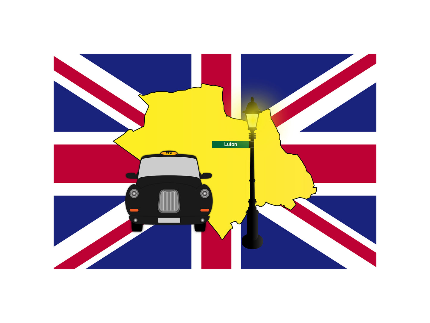 Luton United Kingdom Black Taxi Vector Illustrations | Iconic London Taxi Collection