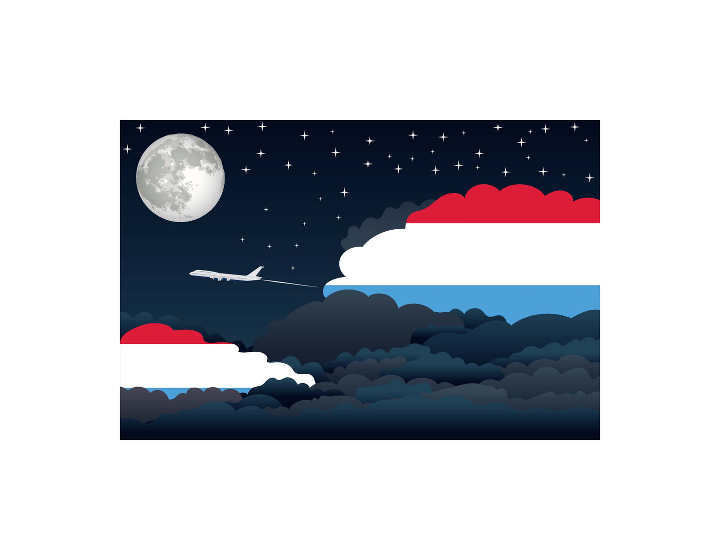 Luxembourg Airplane Night Clouds Vector Illustrations | Aviation Night Sky Collection