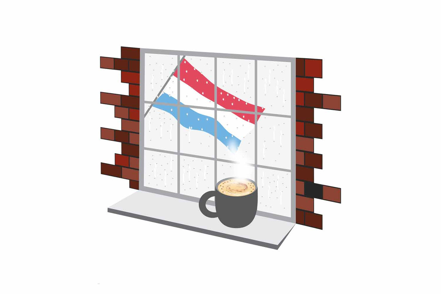 Luxembourg Coffee Rain Window Vector Illustration | Cozy Café Scene
