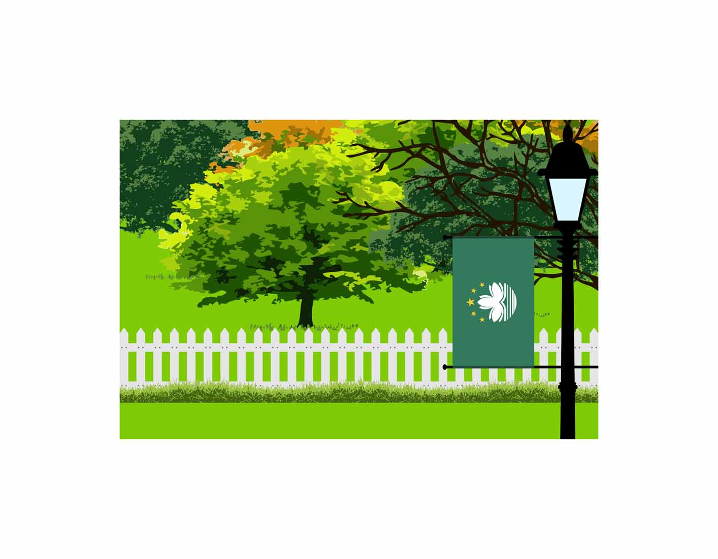 Macau Home Town Trees Landscape Moon Night Vector Illustrations