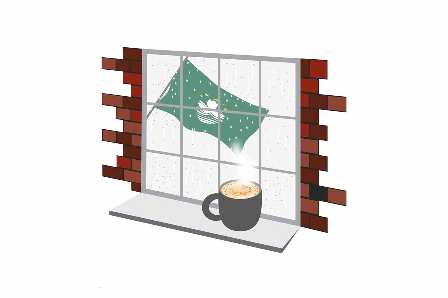 Macau Coffee Rain Window Vector Illustration | Cozy Café Scene