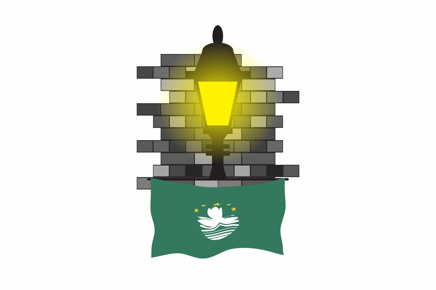 Macau World Street Lamp Bricks Dark Night Vector Illustrations | Moonlit Urban Landscape Collection