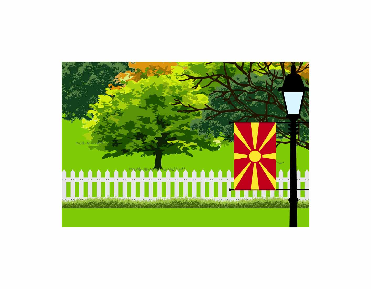 Macedonia Home Town Trees Landscape Moon Night Vector Illustrations
