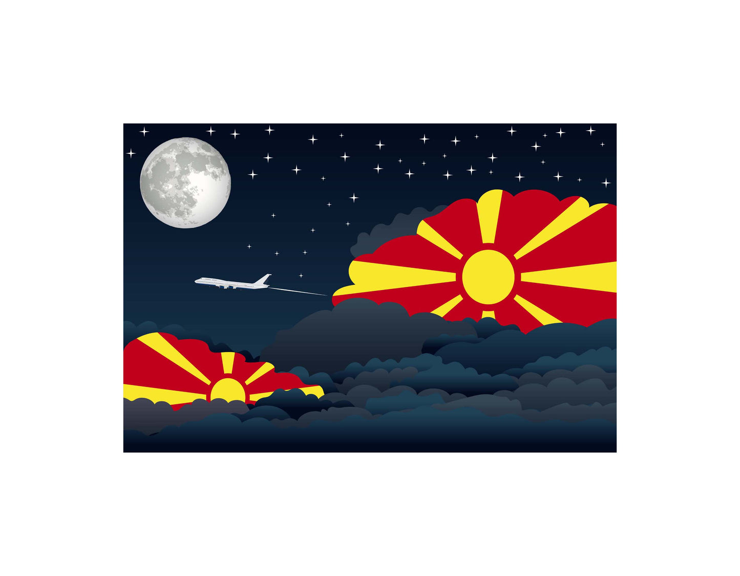 Macedonia Airplane Night Clouds Vector Illustrations | Aviation Night Sky Collection