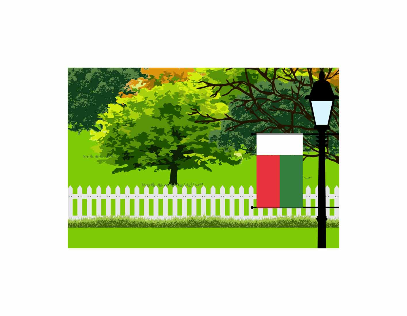 Madagascar Home Town Trees Landscape Moon Night Vector Illustrations