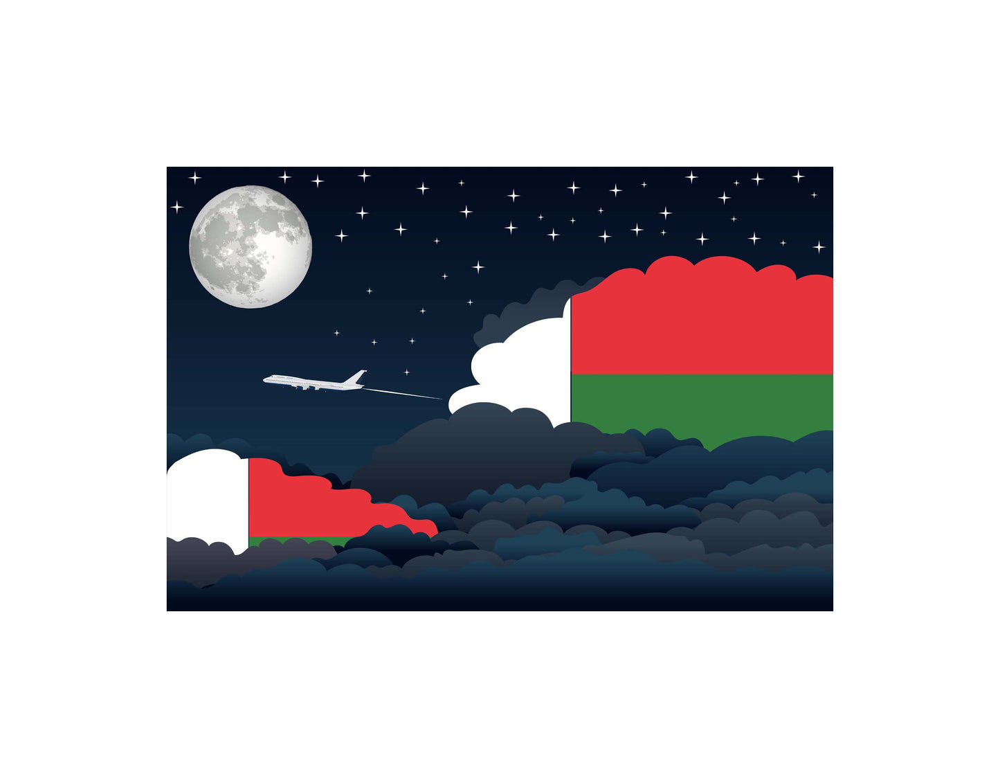 Madagascar Airplane Night Clouds Vector Illustrations | Aviation Night Sky Collection