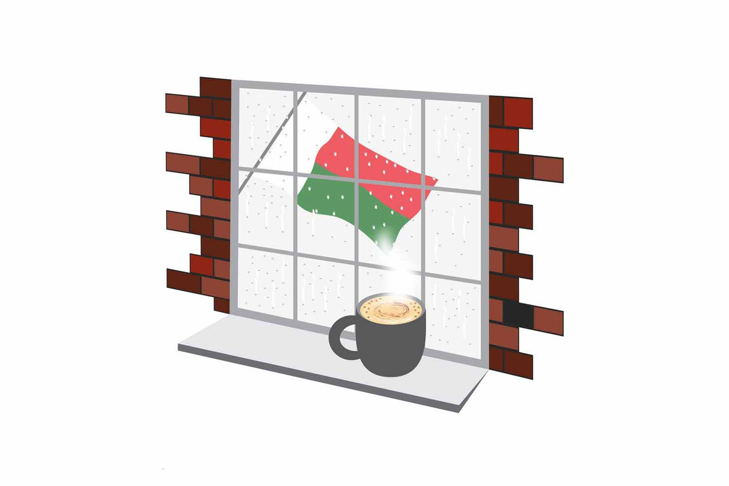 Madagascar Coffee Rain Window Vector Illustration | Cozy Café Scene