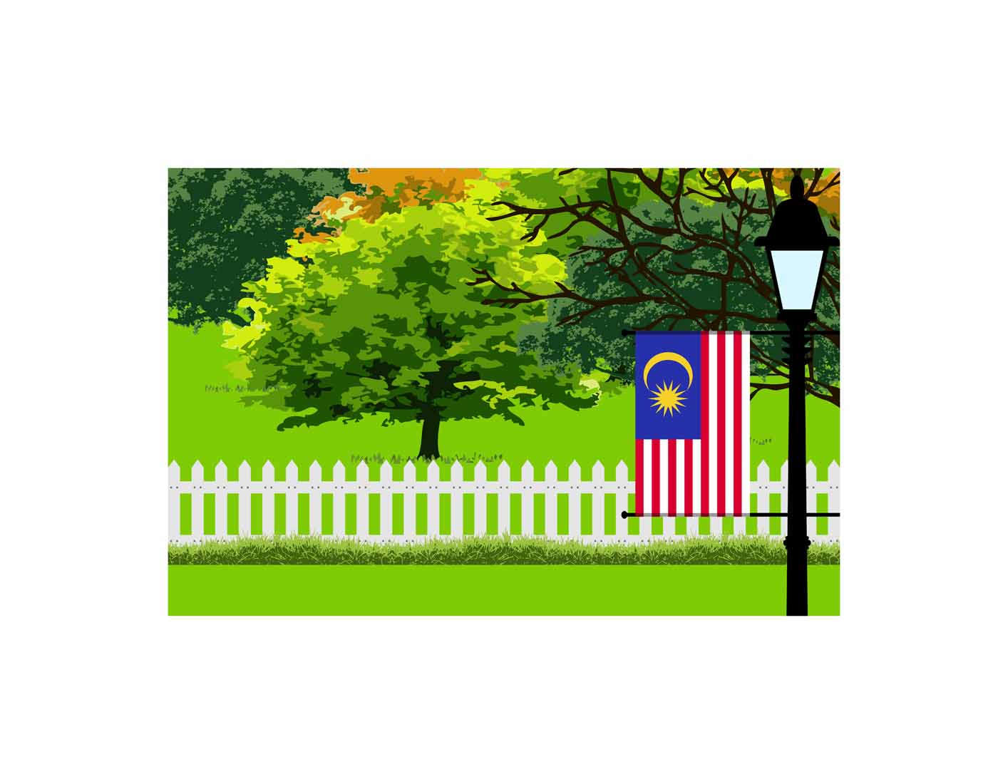 Malaysia Flag Trees Street Lamp Vector Illustration