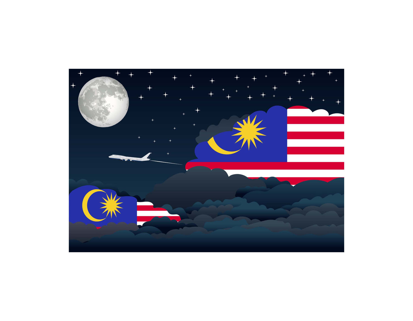 Malaysia Airplane Night Clouds Vector Illustrations | Aviation Night Sky Collection