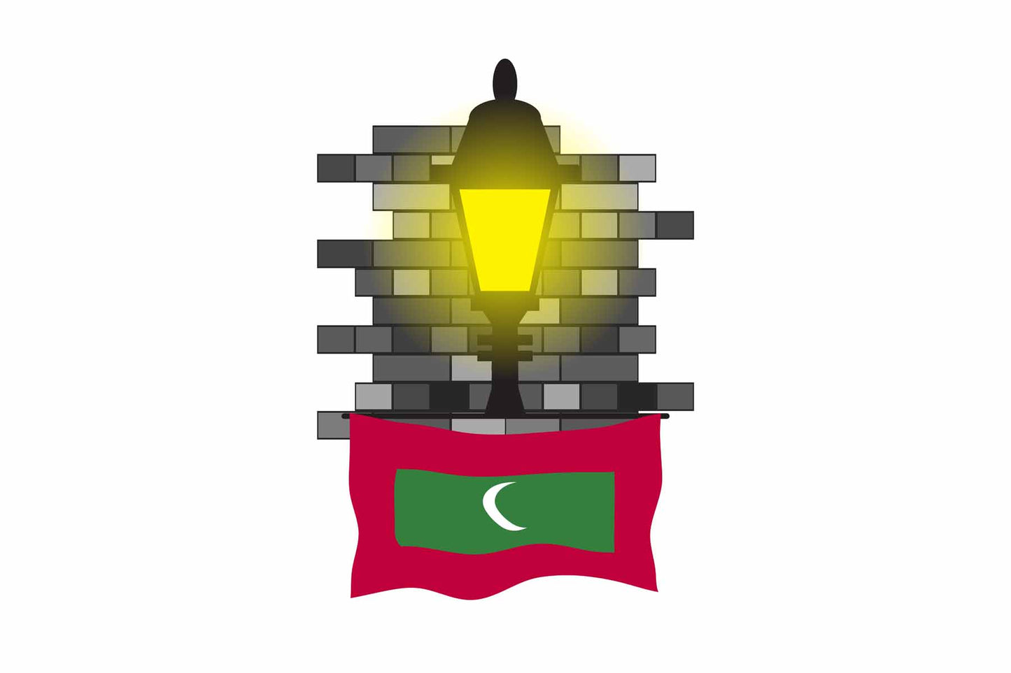 Maldives World Street Lamp Bricks Dark Night Vector Illustrations | Moonlit Urban Landscape Collection