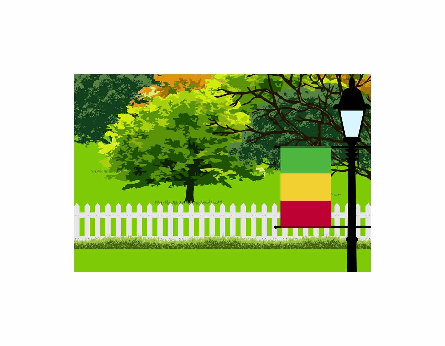 Mali Flag Trees Street Lamp Vector Illustration