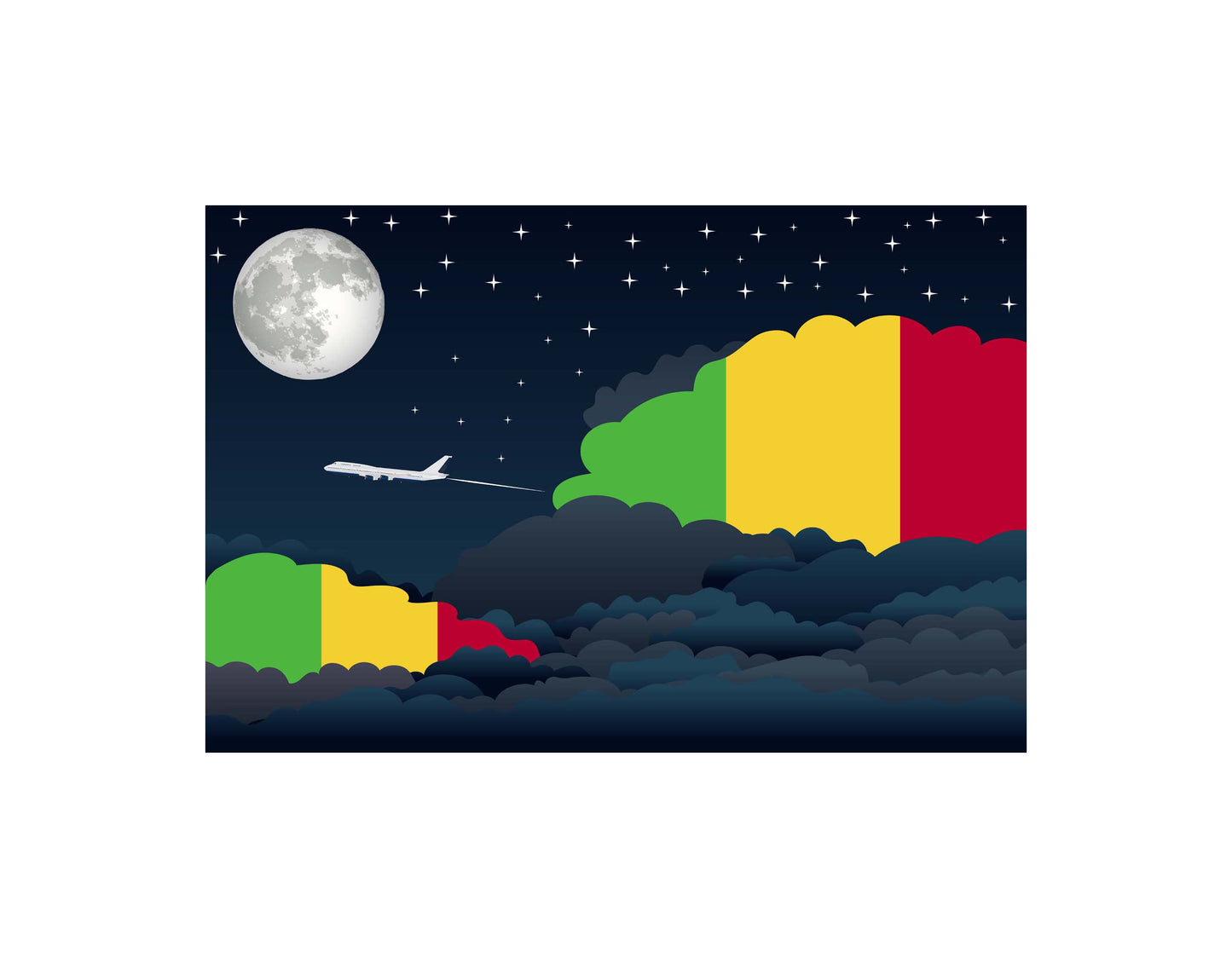 Mali Airplane Night Clouds Vector Illustrations | Aviation Night Sky Collection