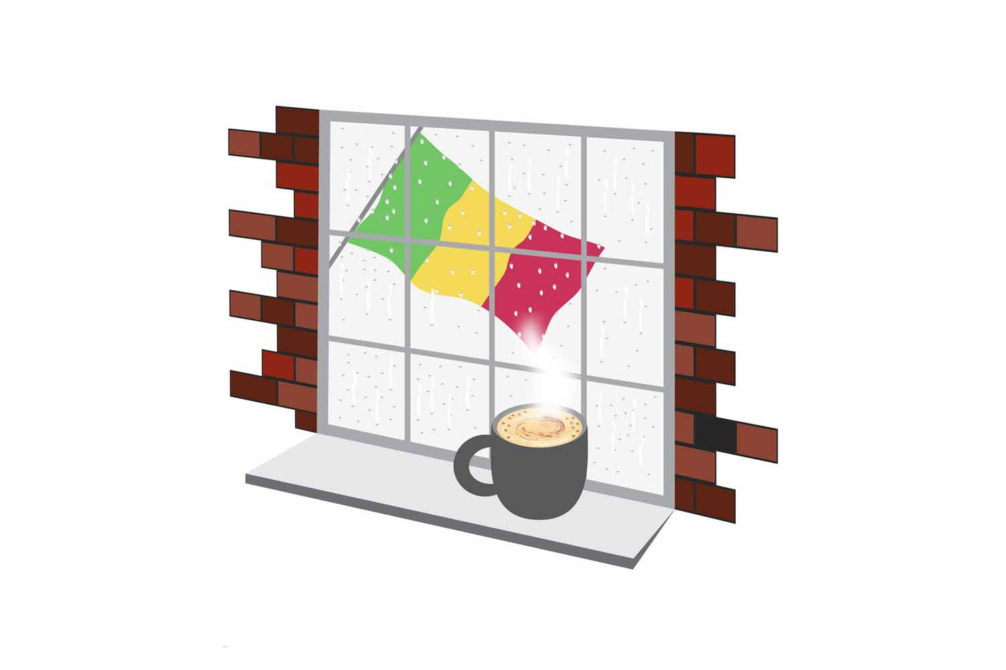 Mali Coffee Rain Window Vector Illustration | Cozy Café Scene