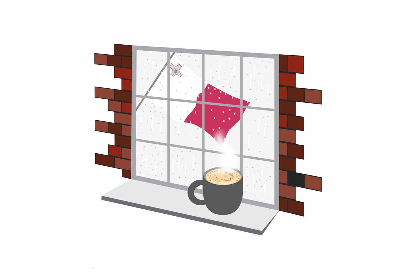 Malta Coffee Rain Window Vector Illustration | Cozy Café Scene