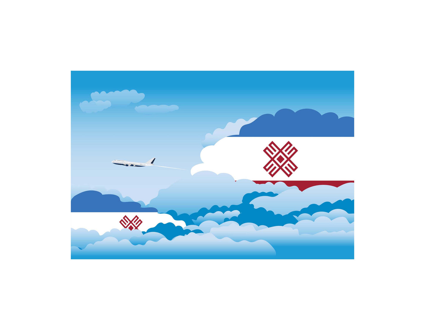 Mari El Airplane Day Clouds Vector Illustration | Travel & Aviation Sky Scene