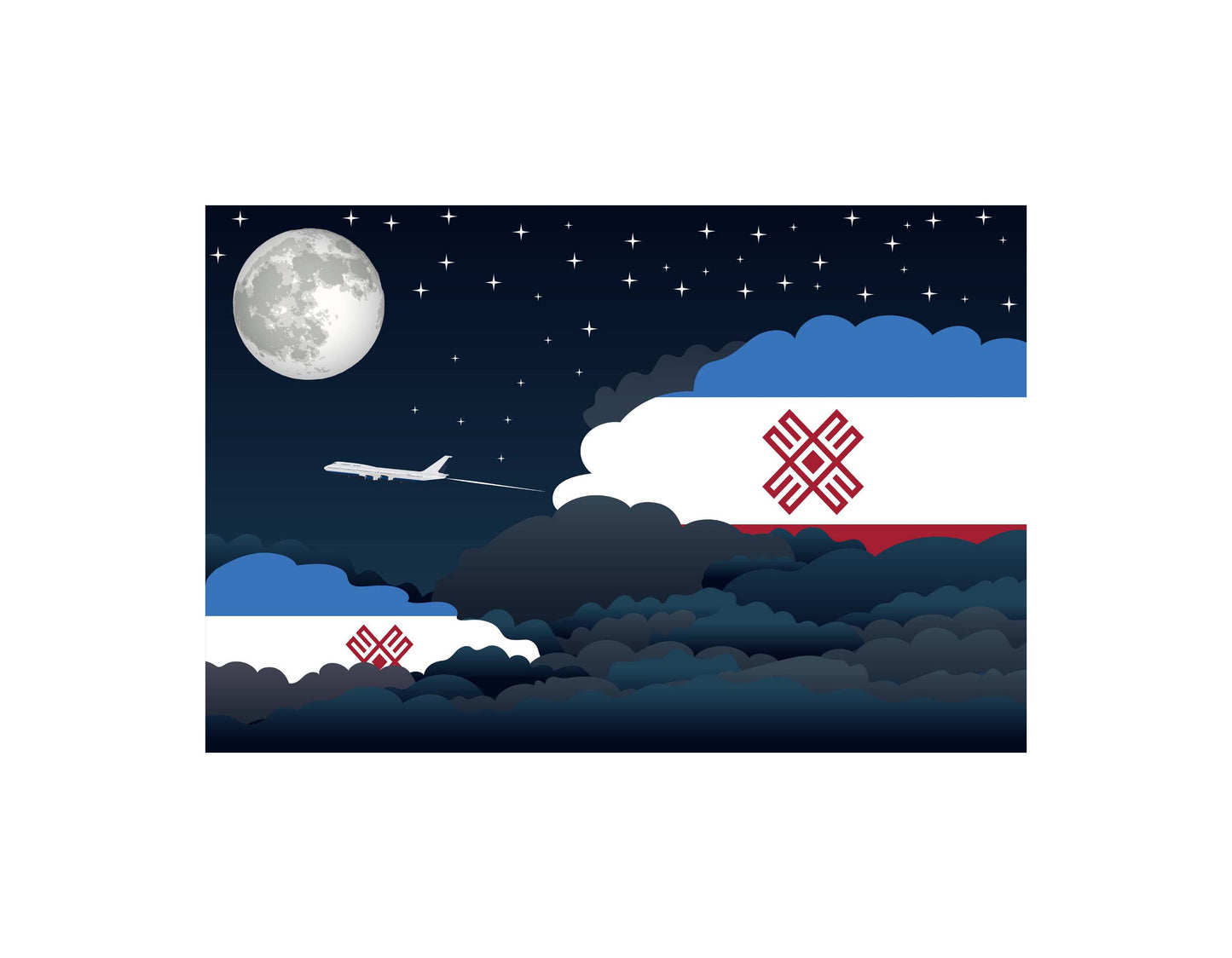 Mari El Airplane Night Clouds Vector Illustrations | Aviation Night Sky Collection