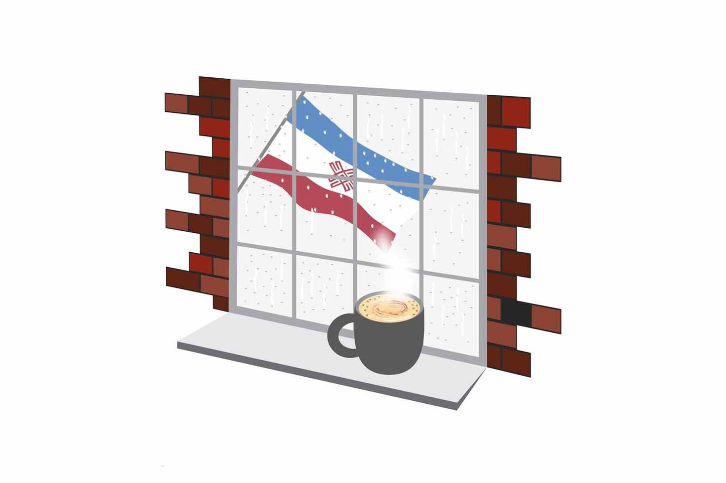 Mari El Coffee Rain Window Vector Illustration | Cozy Café Scene