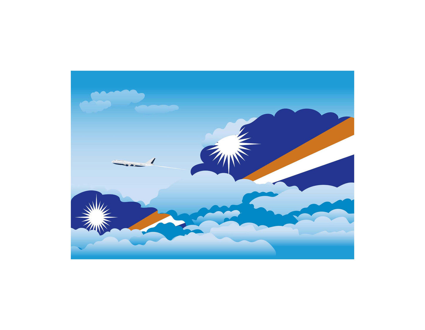 Marshall Islands Airplane Day Clouds Vector Illustration | Travel & Aviation Sky Scene