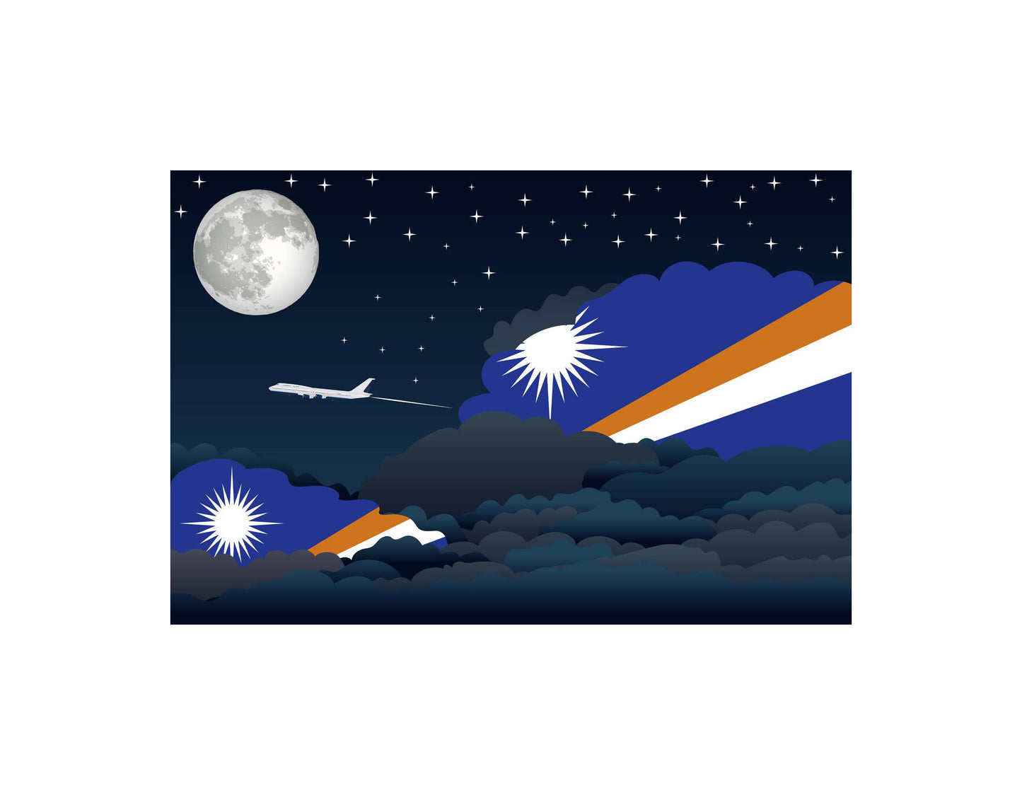 Marshall Islands Airplane Night Clouds Vector Illustrations | Aviation Night Sky Collection