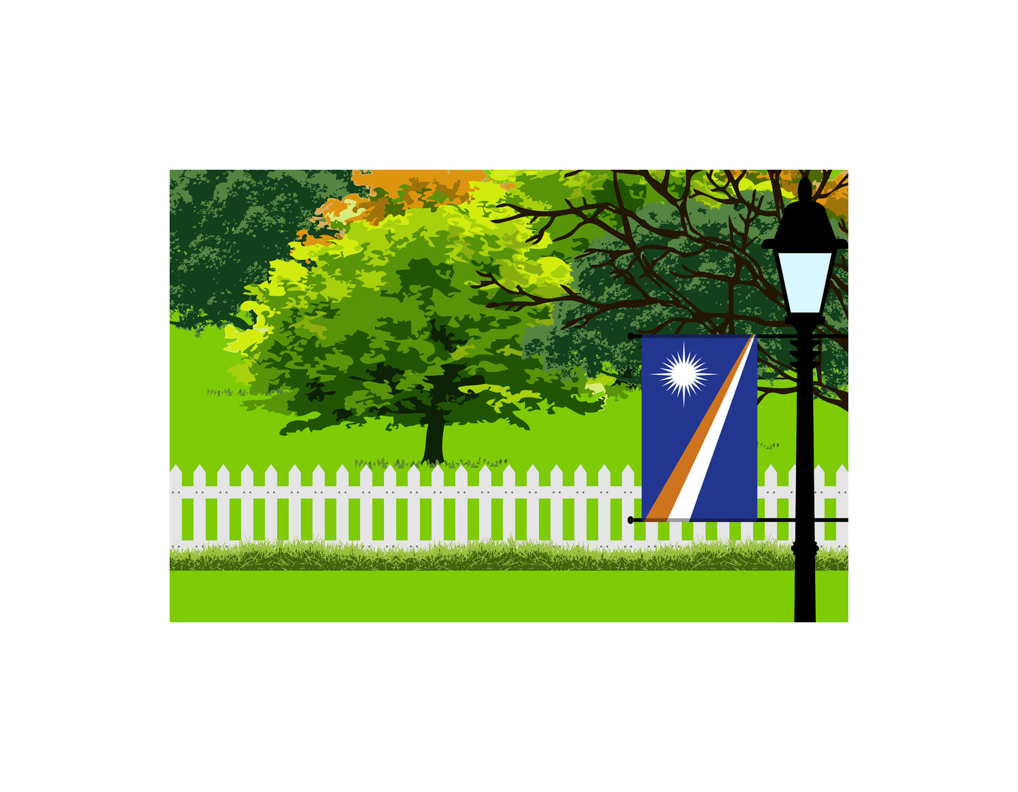 Marshall Islands Home Town Trees Landscape Moon Night Vector Illustrations