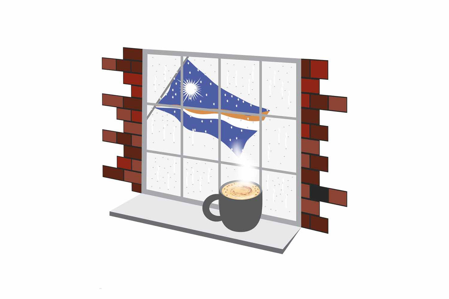 Marshall Islands Coffee Rain Window Vector Illustration | Cozy Café Scene