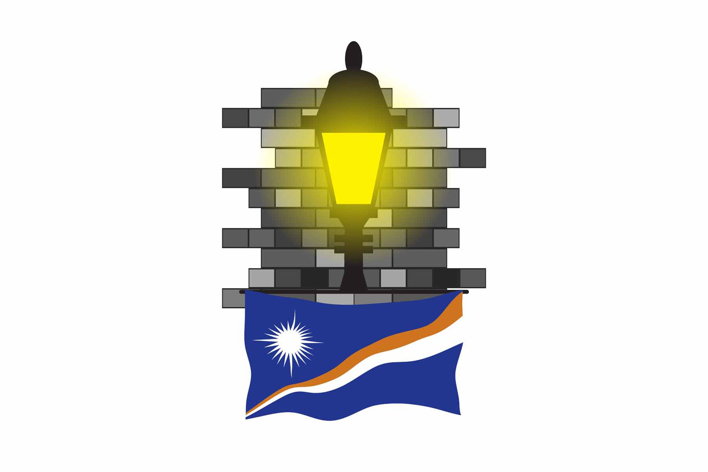 Marshall Islands World Street Lamp Bricks Dark Night Vector Illustrations | Moonlit Urban Landscape Collection