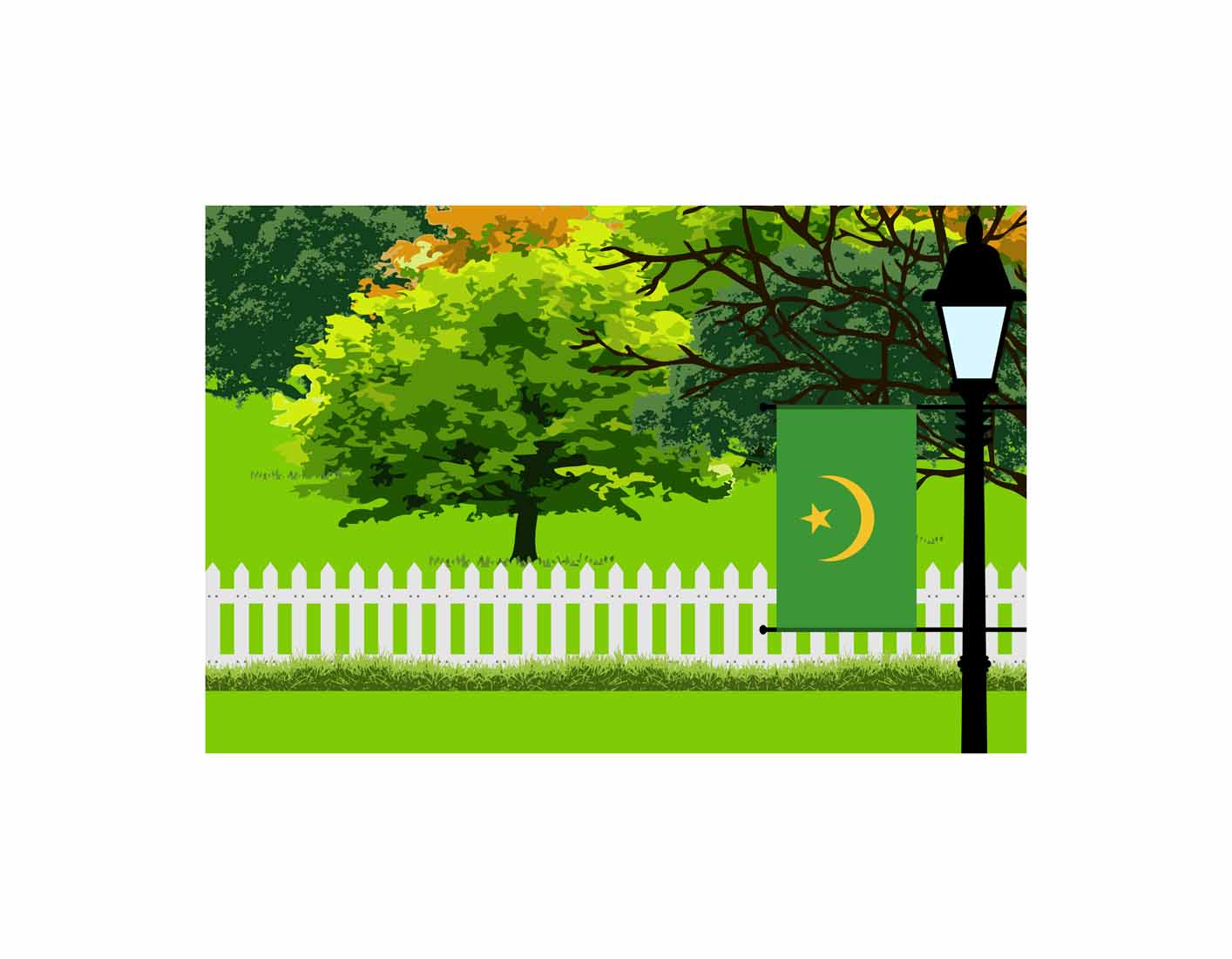 Mauritania Home Town Trees Landscape Moon Night Vector Illustrations