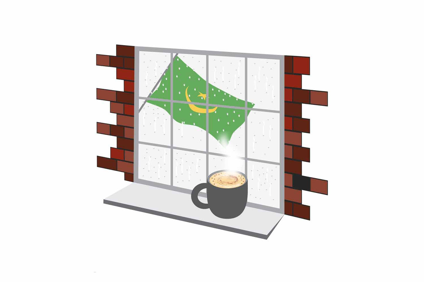 Mauritania Coffee Rain Window Vector Illustration | Cozy Café Scene
