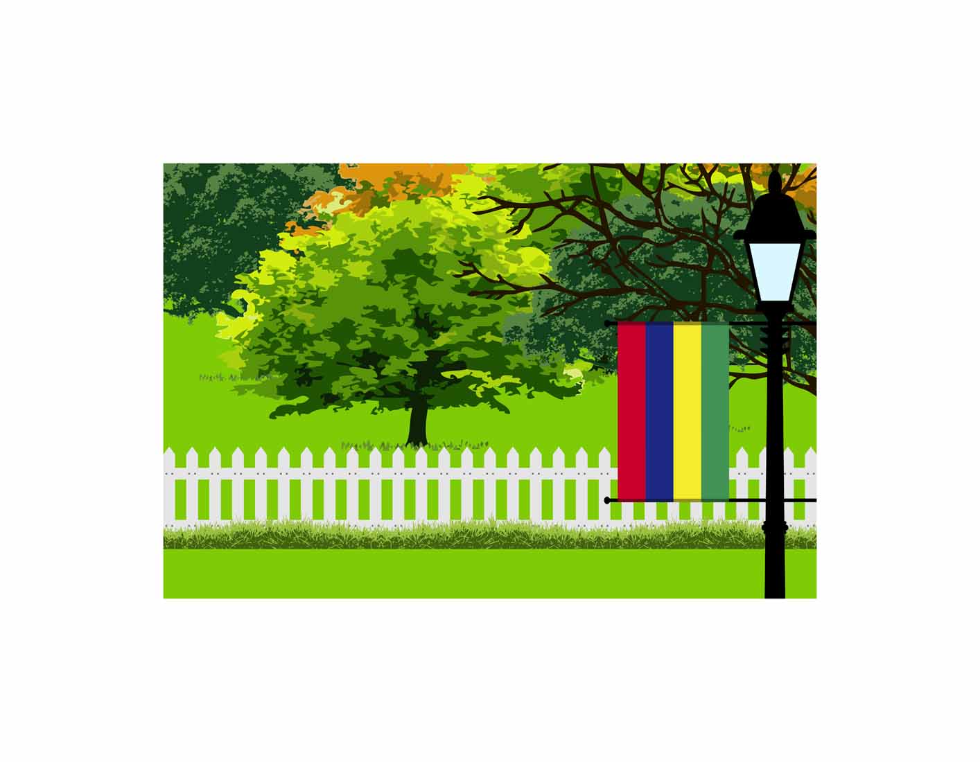 Mauritius Home Town Trees Landscape Moon Night Vector Illustrations