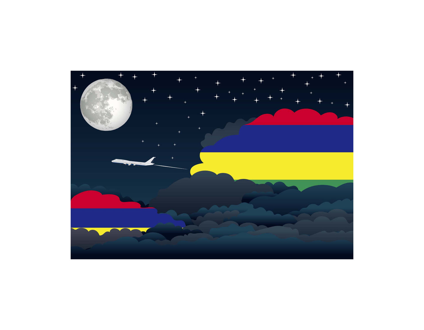 Mauritius Airplane Night Clouds Vector Illustrations | Aviation Night Sky Collection