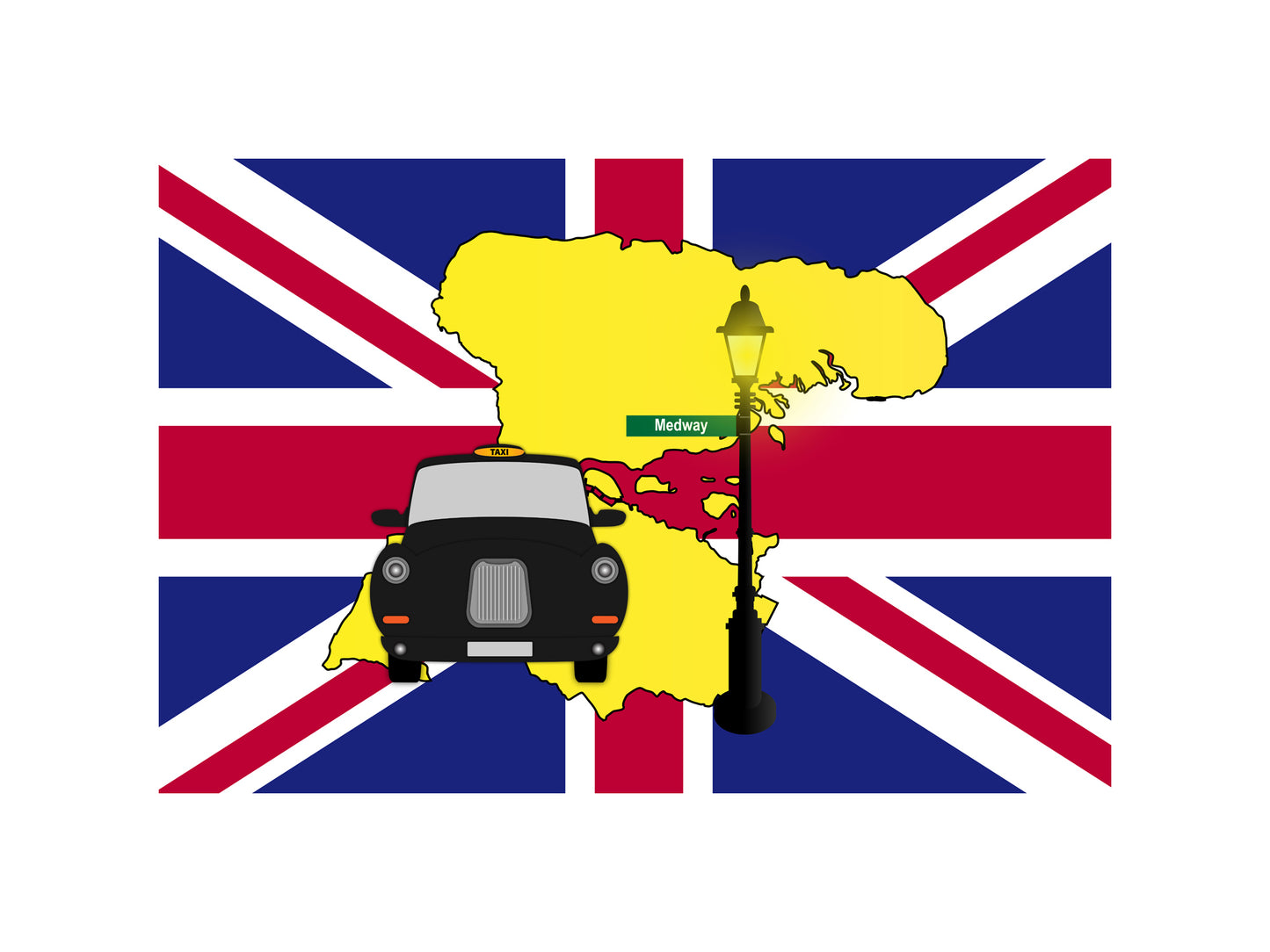 Medway United Kingdom Black Taxi Vector Illustrations | Iconic London Taxi Collection