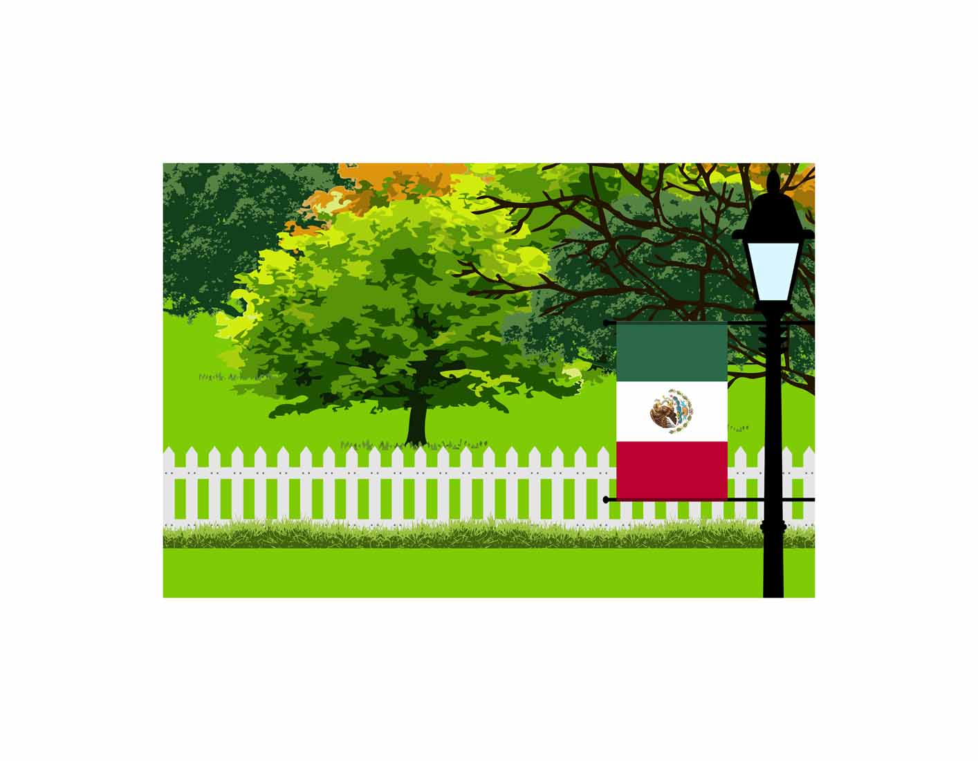 Mexico Home Town Trees Landscape Moon Night Vector Illustrations