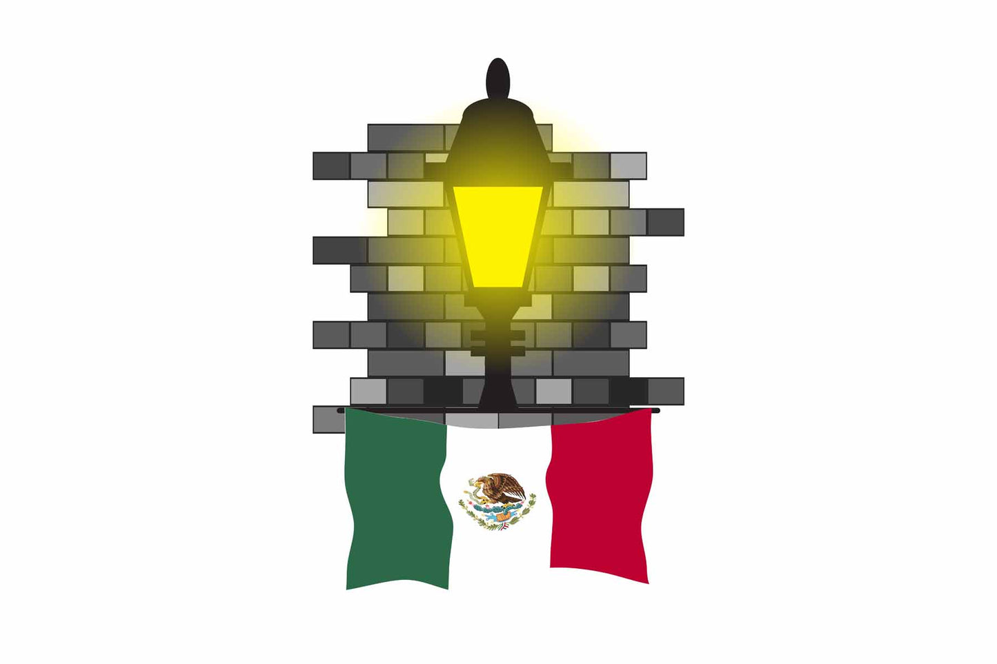 Mexico Flag Street Lamp Bricks Vector Illustration