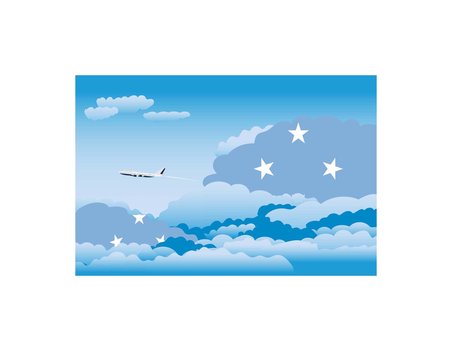 Micronesia Federated States Airplane Day Clouds Vector Illustration | Travel & Aviation Sky Scene