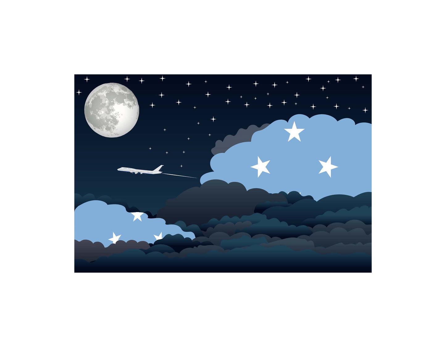 Micronesia Federated States Airplane Night Clouds Vector Illustrations | Aviation Night Sky Collection