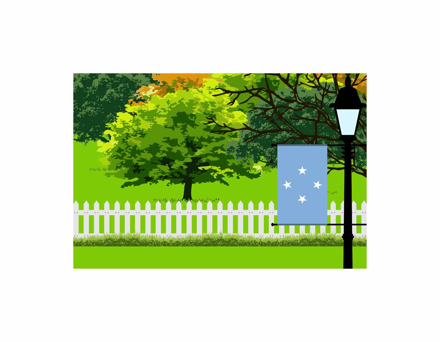 Micronesia Federated States Home Town Trees Landscape Moon Night Vector Illustrations