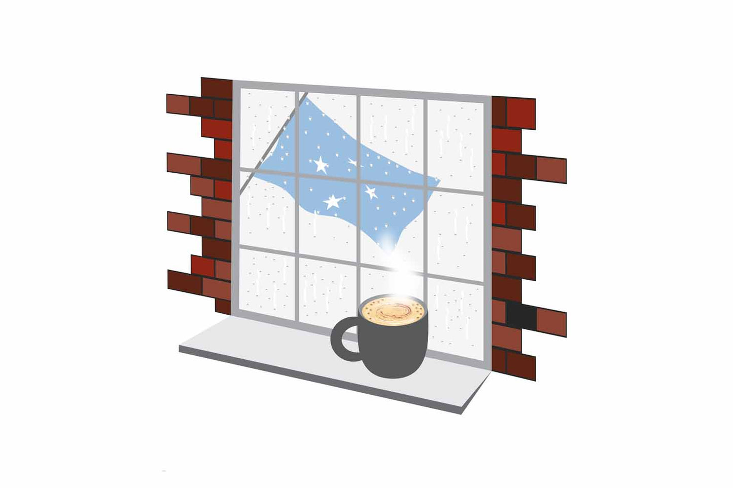 Micronesia Federated States Coffee Rain Window Vector Illustration | Cozy Café Scene
