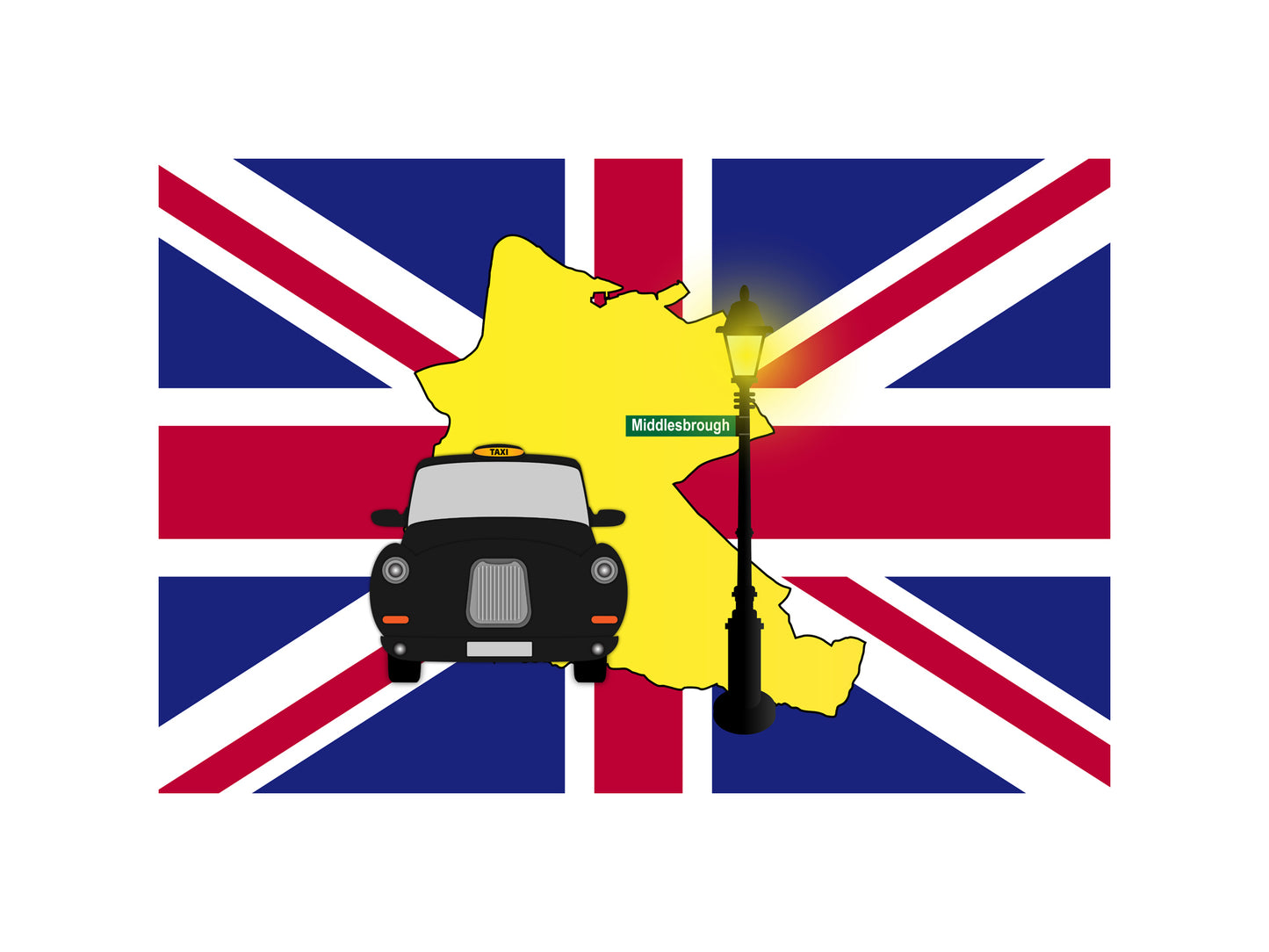Middlesbrough United Kingdom Black Taxi Vector Illustrations | Iconic London Taxi Collection