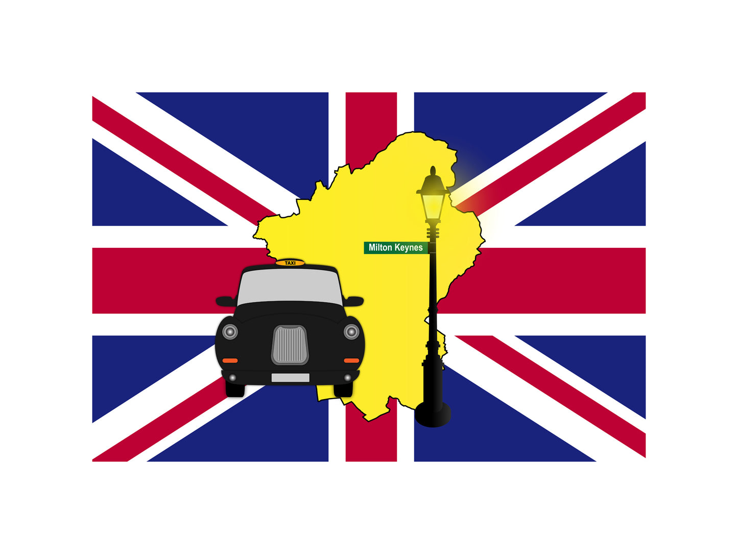 Milton Keynes United Kingdom Black Taxi Vector Illustrations | Iconic London Taxi Collection