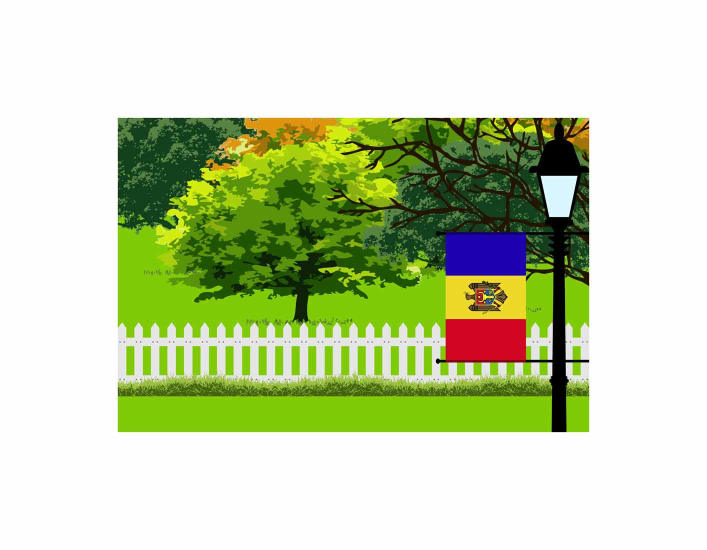 Moldova Home Town Trees Landscape Moon Night Vector Illustrations
