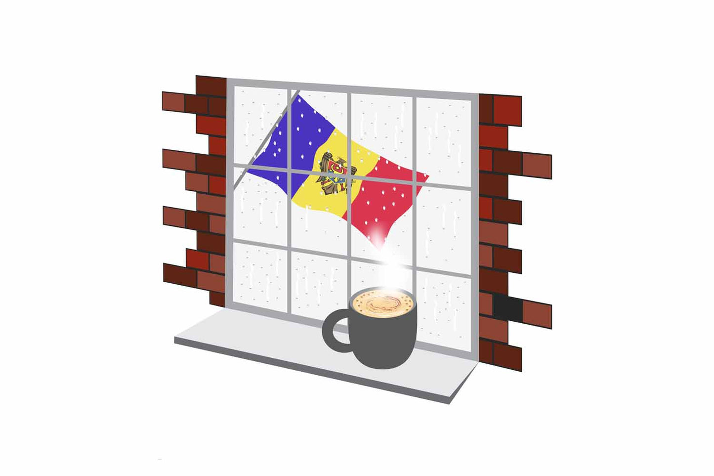 Moldova Coffee Rain Window Vector Illustration | Cozy Café Scene