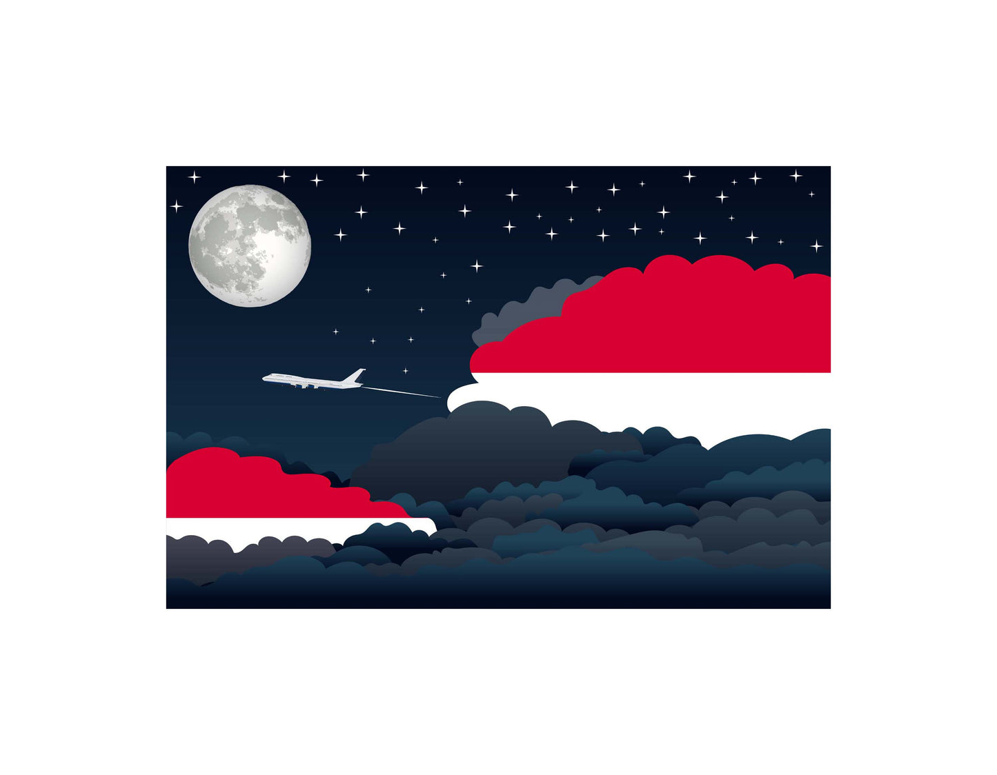 Monaco Airplane Night Clouds Vector Illustrations | Aviation Night Sky Collection